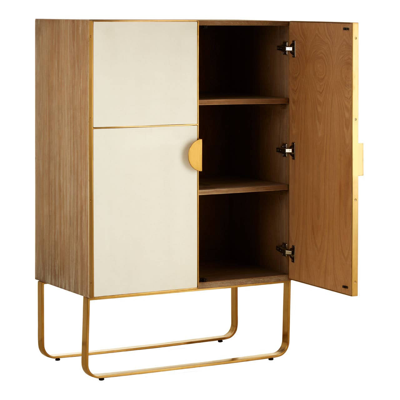 Modica Oak Wood and Brushed Gold Cabinet