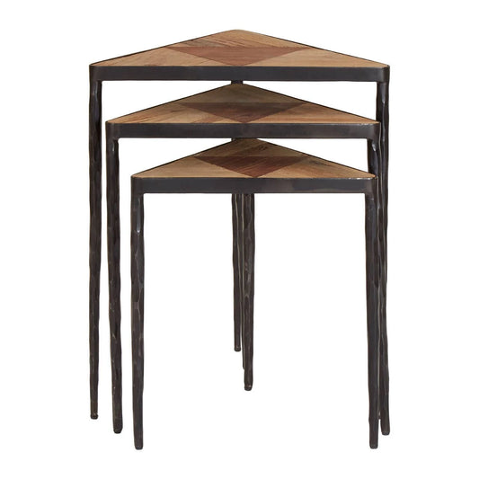 Elmo Elm Wood Set Of 3 Triangular Nesting Tables
