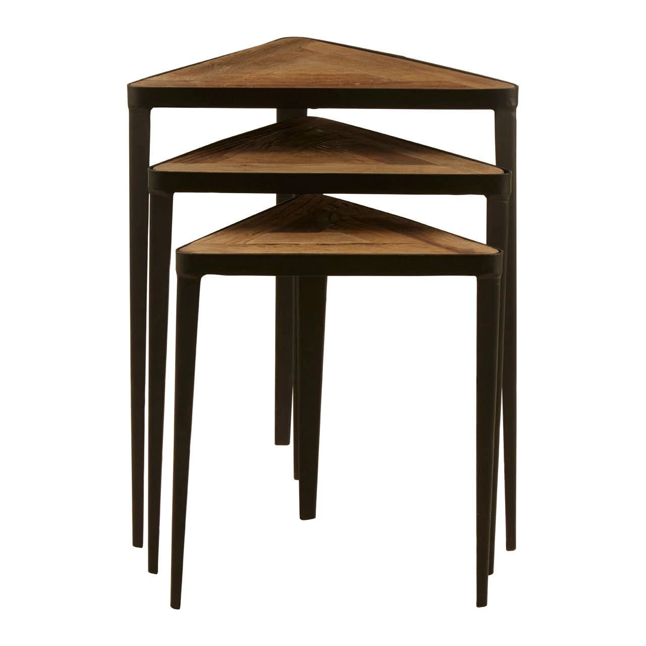 Elmo Elm Wood and Iron Set Of 3 Triangular Tables