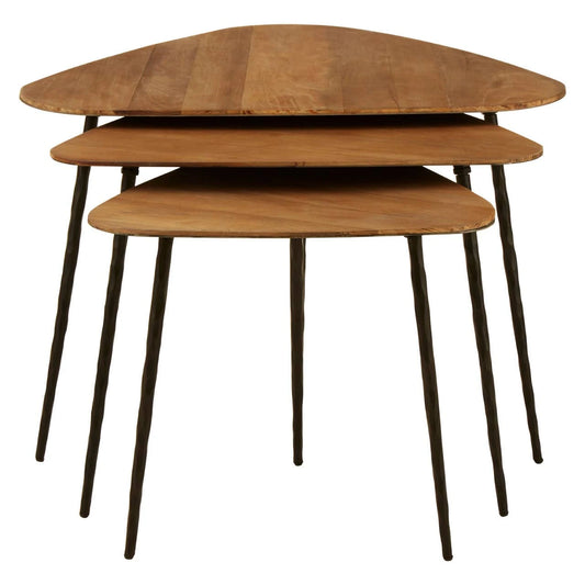 Elmo Elm Wood Top Nest of 3 Triangular Tables