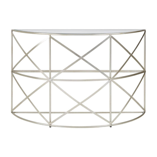 Rubia Silver Leaf Demilune Console Table