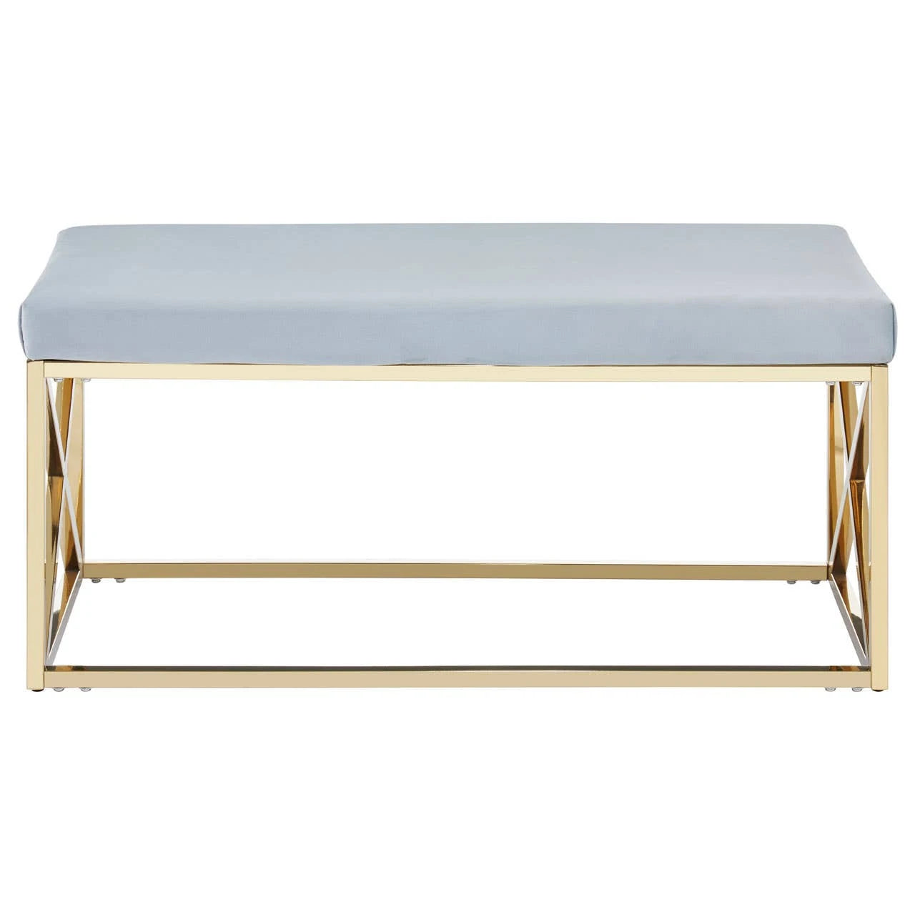 Allure Powder Blue Velvet And Gold Bench