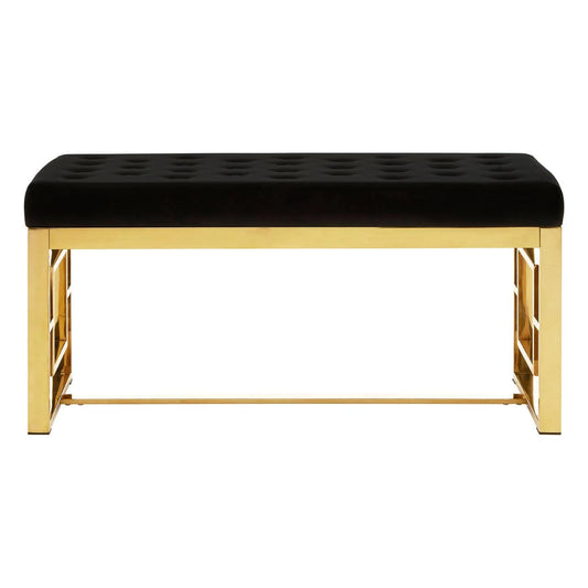 Allure Black Velvet and Gold Bench