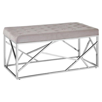 Allure Mink Velvet Bench with Silver Finish Frame