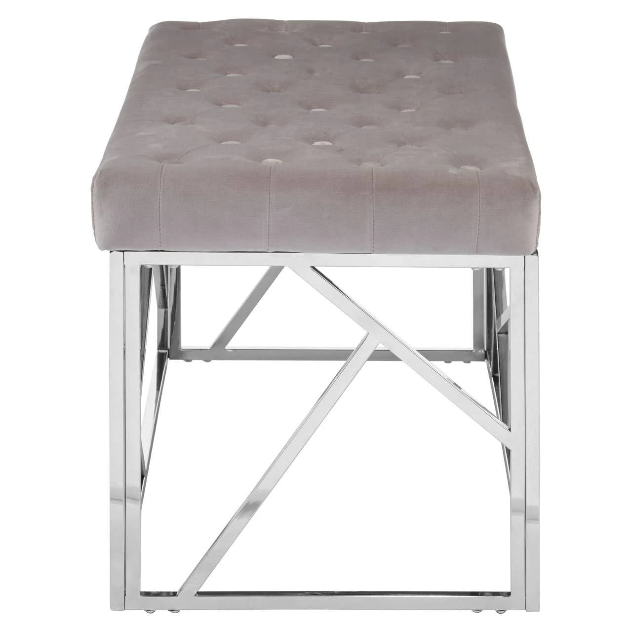 Allure Mink Velvet Bench with Silver Finish Frame