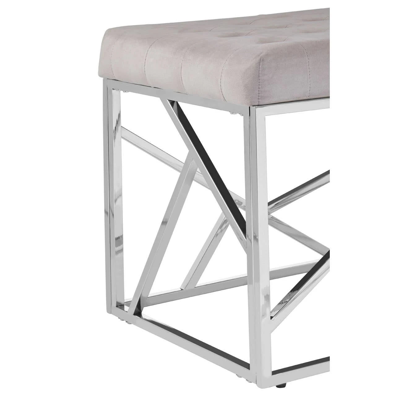 Allure Mink Velvet Bench with Silver Finish Frame