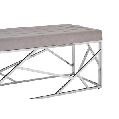 Allure Mink Velvet Bench with Silver Finish Frame