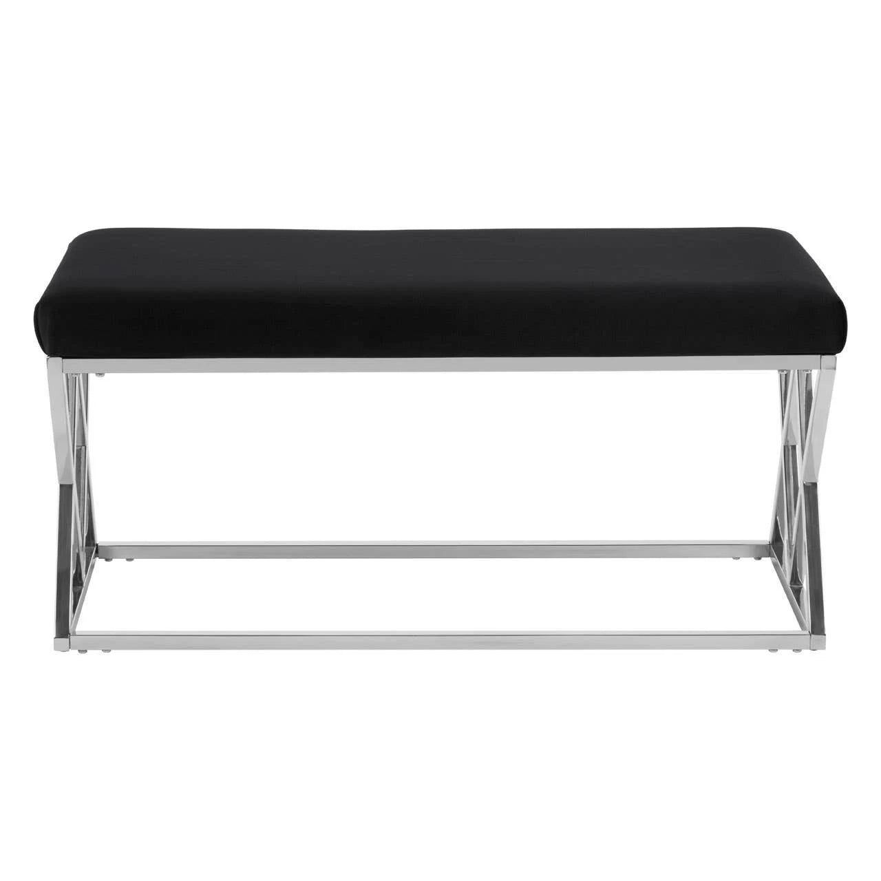 Allure Black Velvet Bench with Silver legs