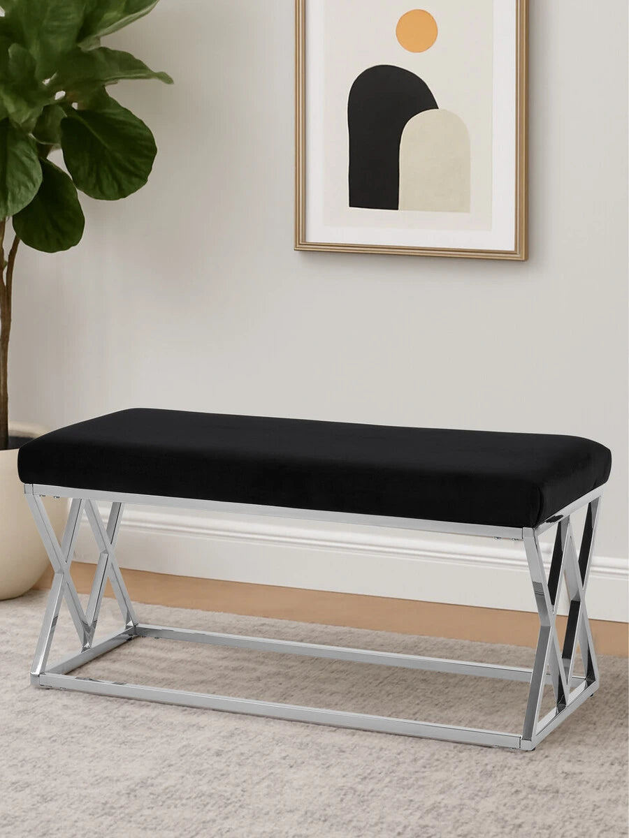 Allure Black Velvet Bench with Silver legs