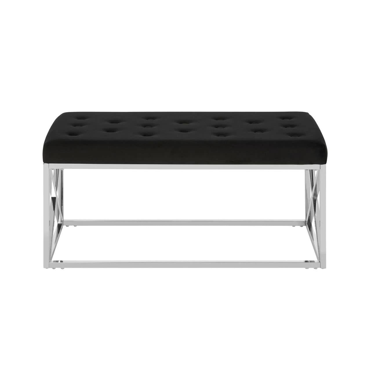 Allure Black Tufted Seat And Silver Finish Bench