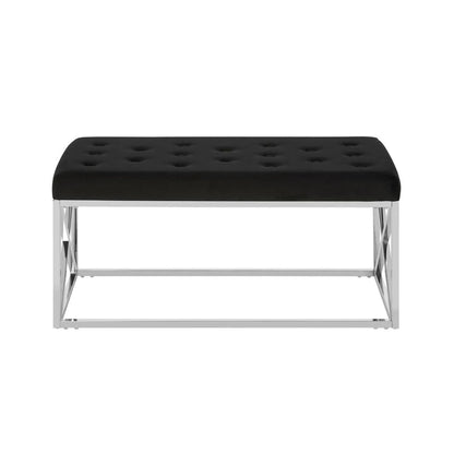 Allure Black Tufted Seat And Silver Finish Bench