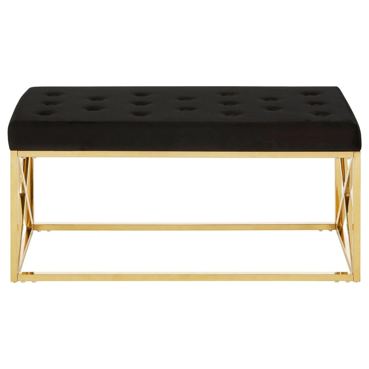 Allure Black Tufted Seat And Gold Finish Bench