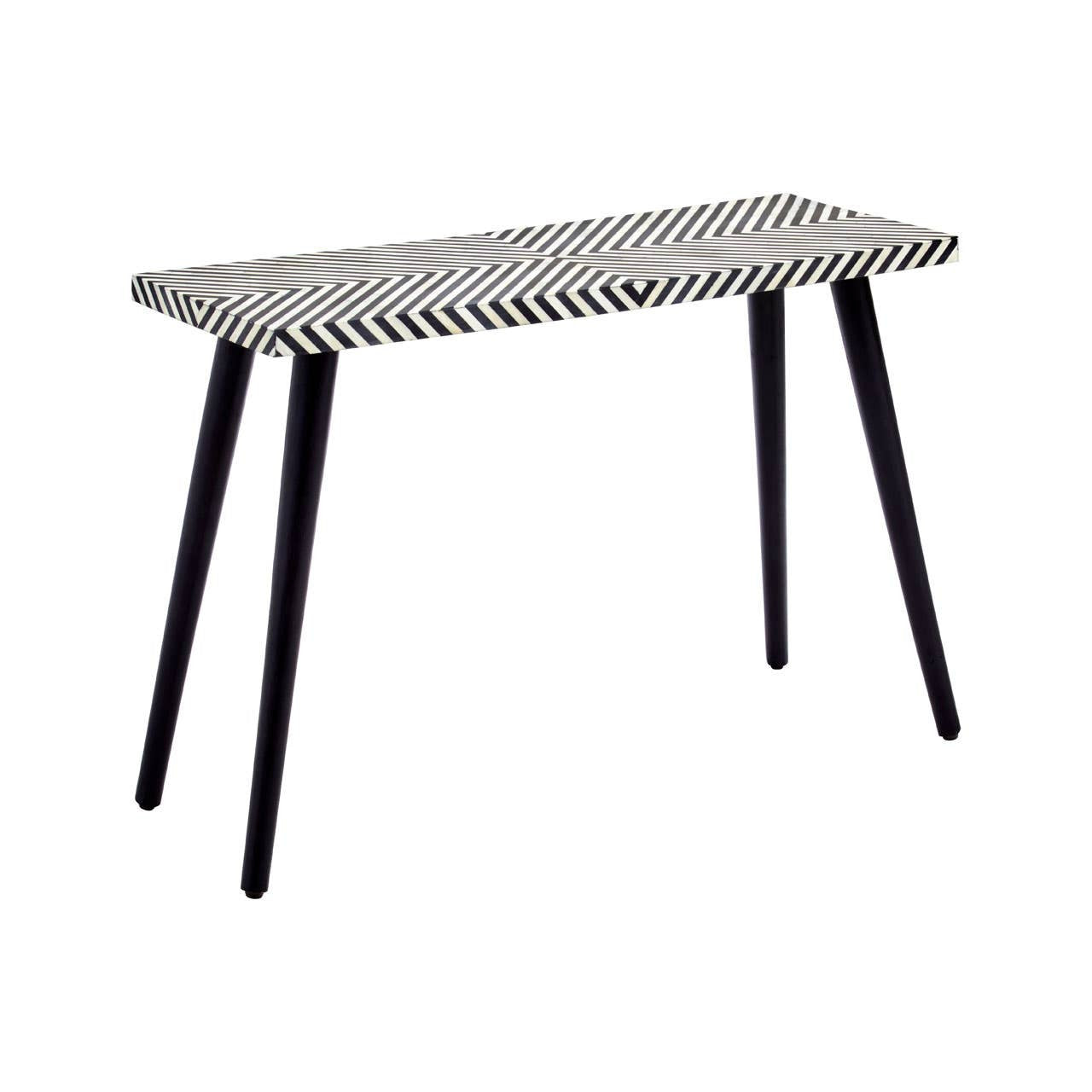 Boho Black and White Bone Inlay Console Table with Metal Legs
