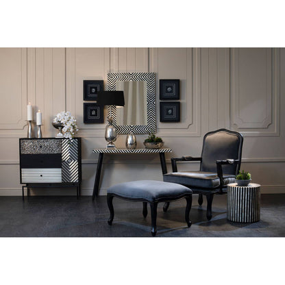 Boho Black and White Bone Inlay Console Table with Metal Legs