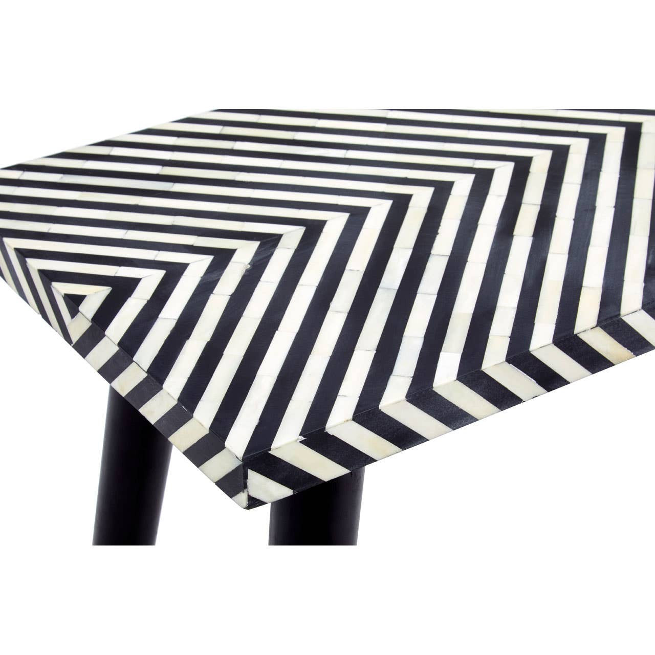 Boho Black and White Bone Inlay Console Table with Metal Legs