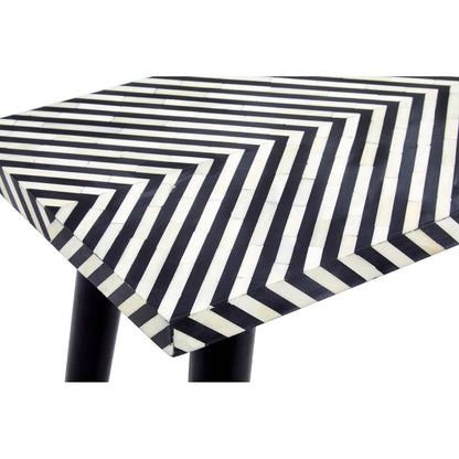 Boho Black and White Bone Inlay Console Table with Metal Legs
