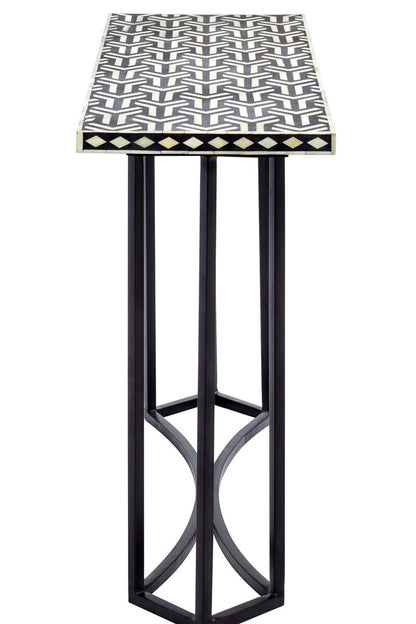 Boho Black and White Bone Inlay Console Table With Metal Base