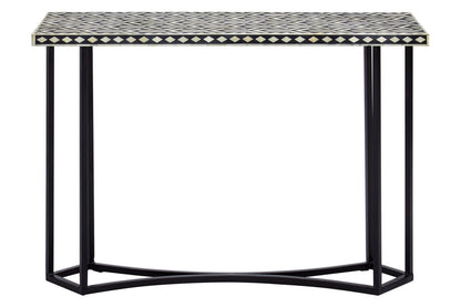 Boho Black and White Bone Inlay Console Table With Metal Base