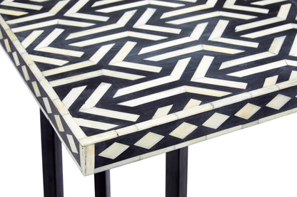 Boho Black and White Bone Inlay Console Table With Metal Base