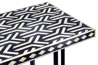 Boho Black and White Bone Inlay Console Table With Metal Base
