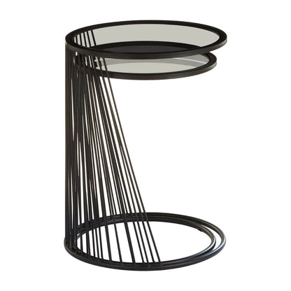 Trento Black Set of 2 Round Side Tables with Glass Tops