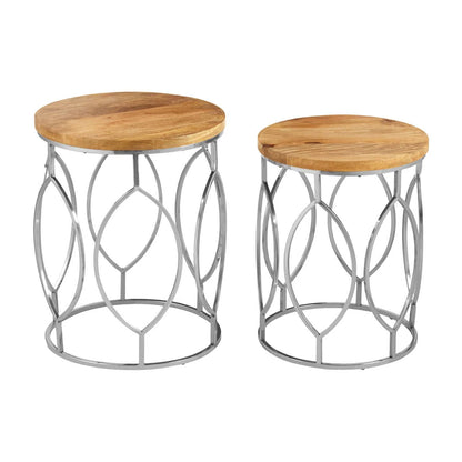 Agra Set Of 2 Mango Wood and Metal Base Side Tables