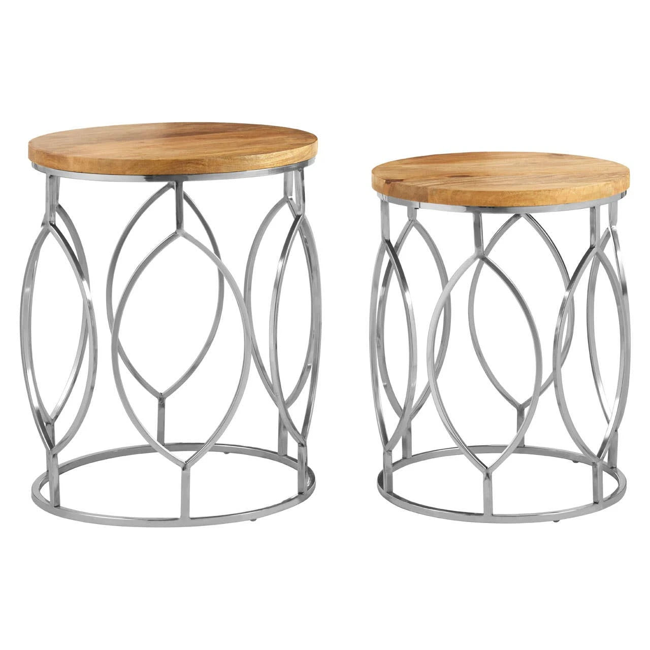 Agra Set Of 2 Mango Wood and Metal Base Side Tables