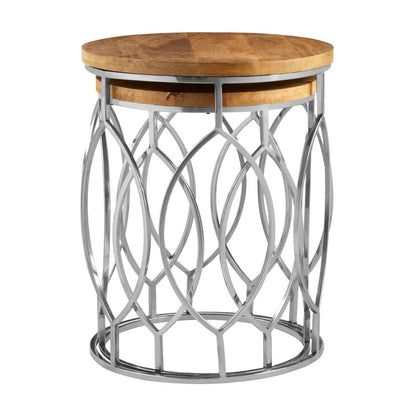 Agra Set Of 2 Mango Wood and Metal Base Side Tables