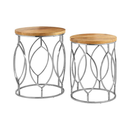 Agra Set Of 2 Mango Wood and Metal Base Side Tables