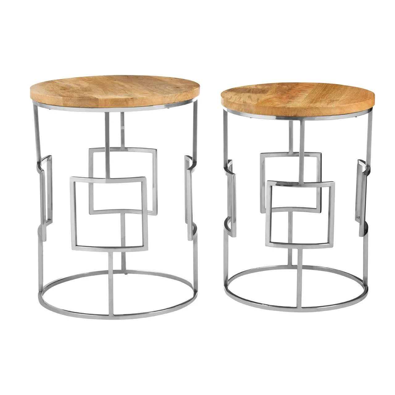 Agra Set Of 2 Mango Wood and Metal Base Nesting Tables