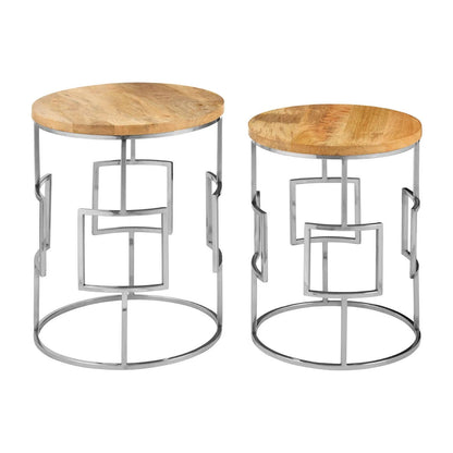 Agra Set Of 2 Mango Wood and Metal Base Nesting Tables
