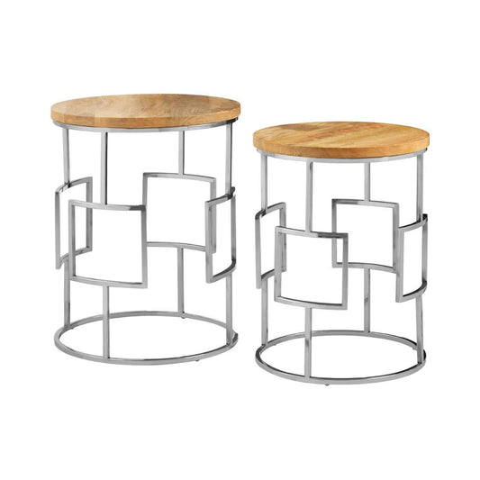 Agra Set Of 2 Mango Wood and Metal Base Nesting Tables