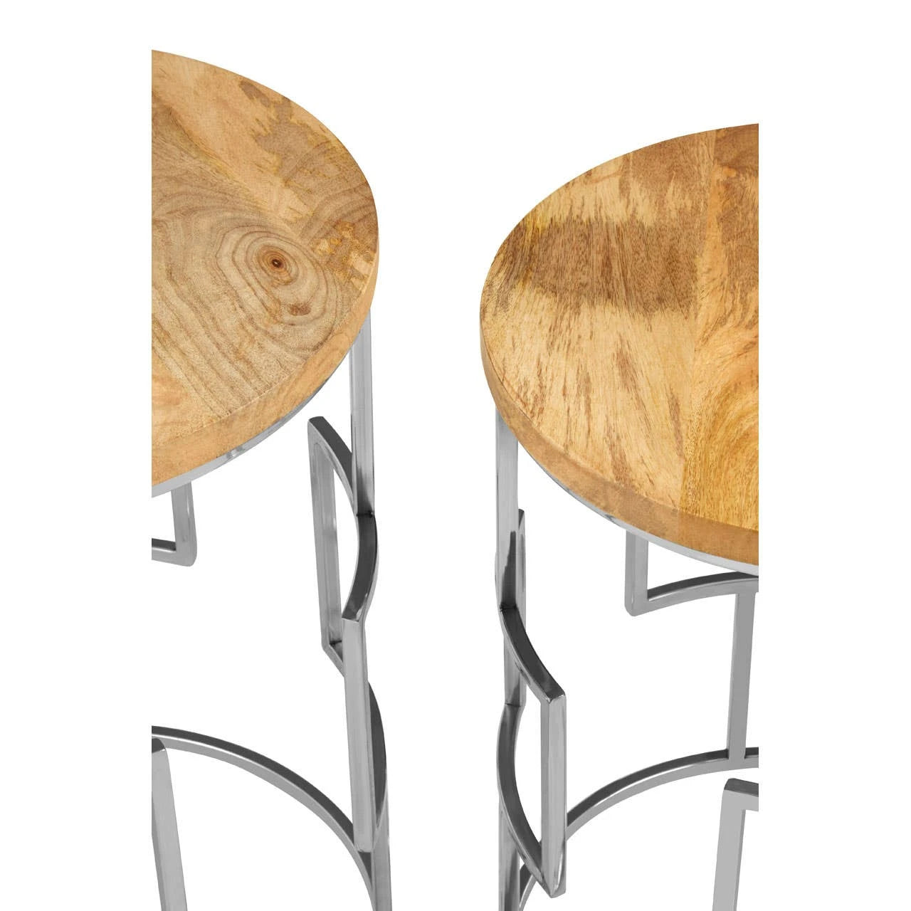 Agra Set Of 2 Mango Wood and Metal Base Nesting Tables