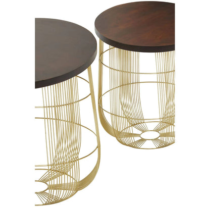 Agra Set Of 2 Side Tables in Mango Wood and Brass Finish