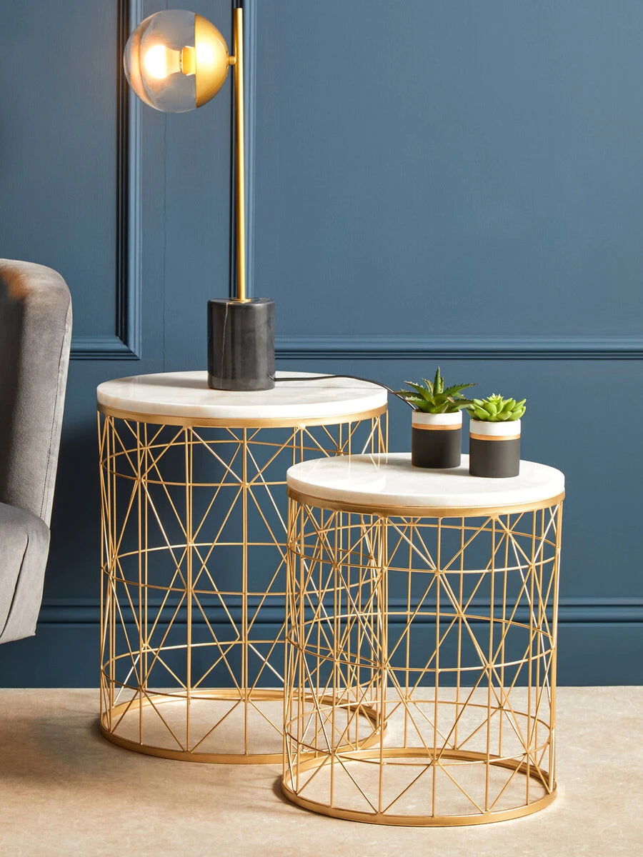 Avantis Set Of 2 Marble Top Round Side Tables