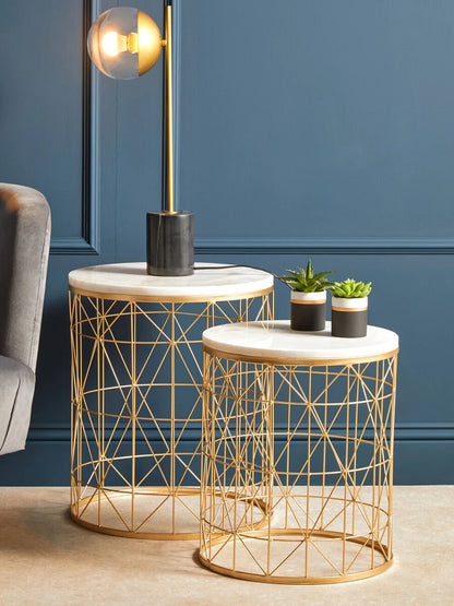 Avantis Set Of 2 Marble Top Round Side Tables
