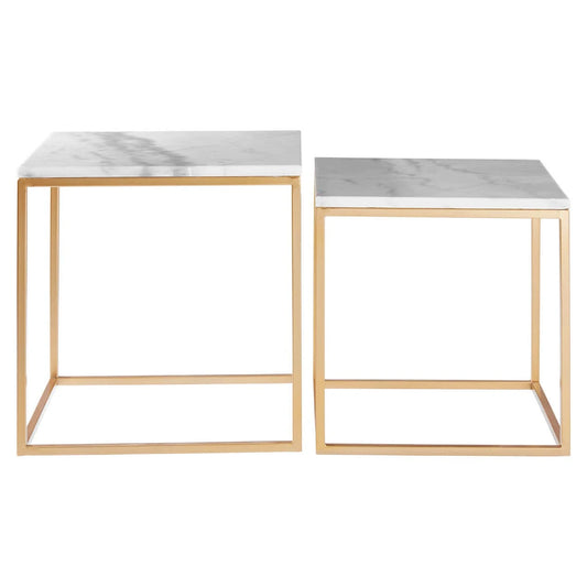 Avantis Set Of 2 Square Marble and Gold Nesting Tables