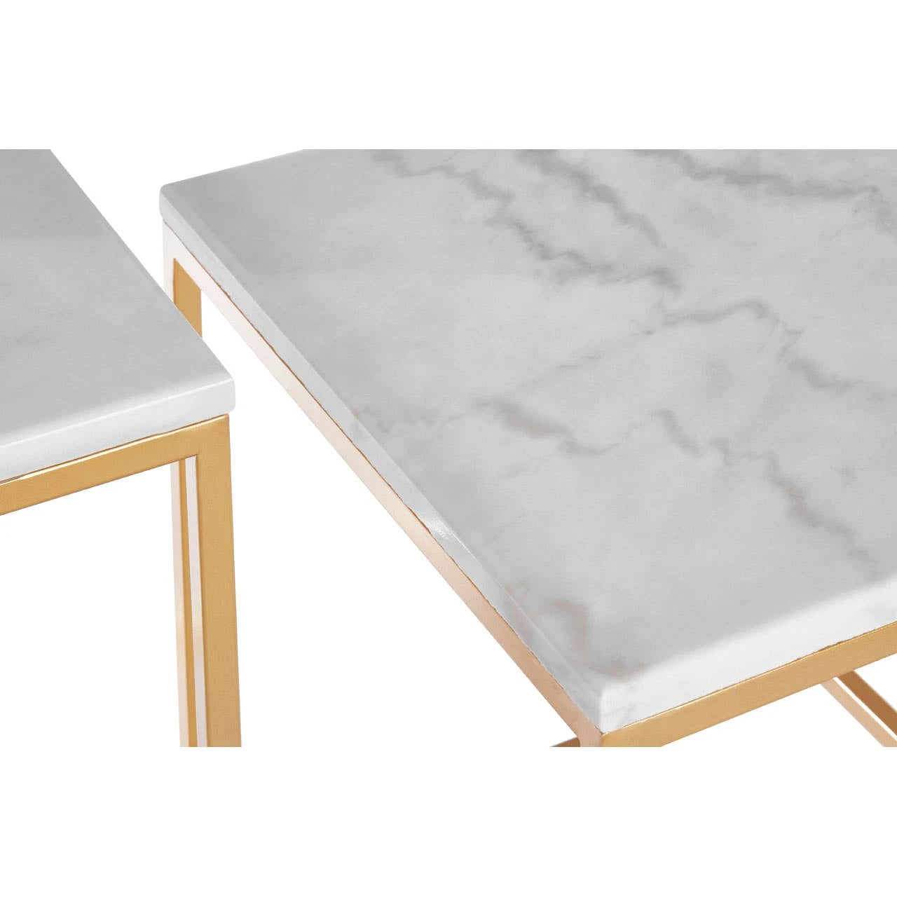 Avantis Set Of 2 Square Marble and Gold Nesting Tables