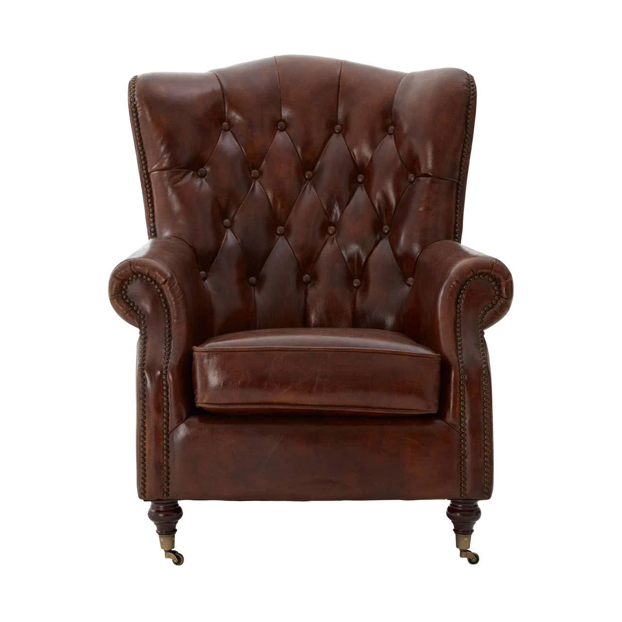 Victor Brown Leather Scroll Armchair