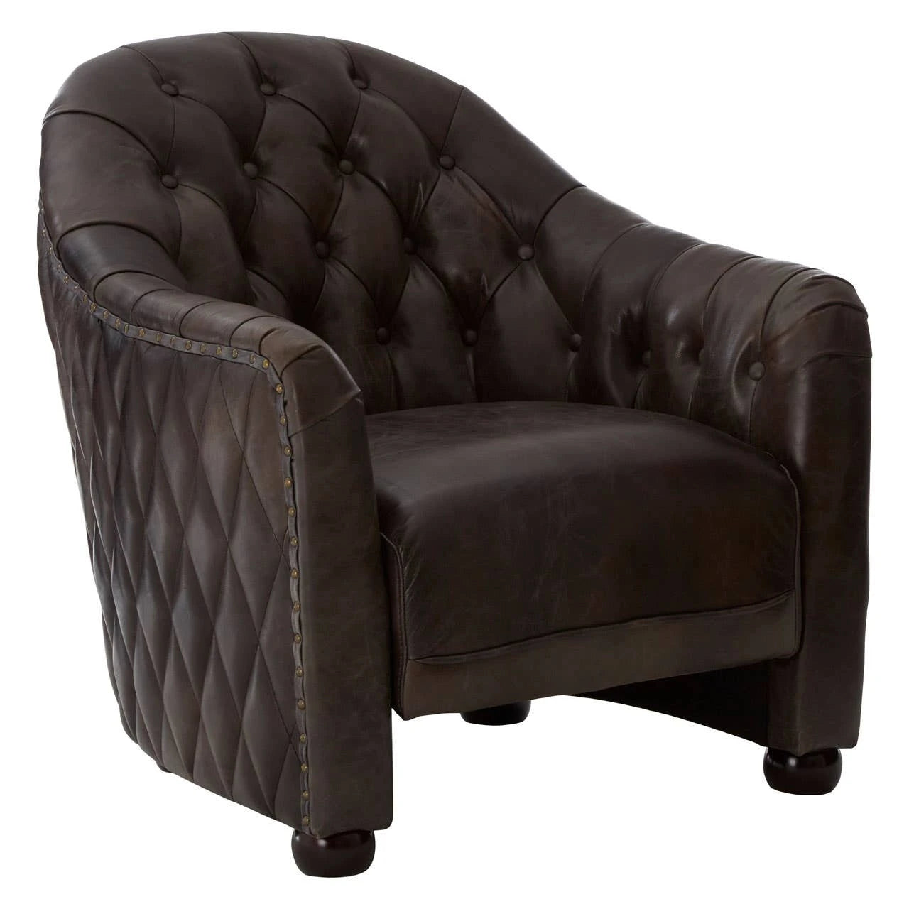 Victor Dark Grey Brown Leather Tub Chair