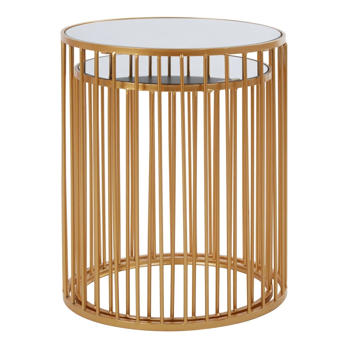 Avantis Gold and Mirror Top Set of 2 Round Side Tables