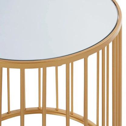 Avantis Gold and Mirror Top Set of 2 Round Side Tables