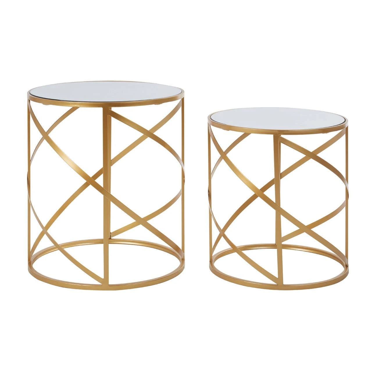 Avantis Set Of 2 Gold and Mirror Side Tables