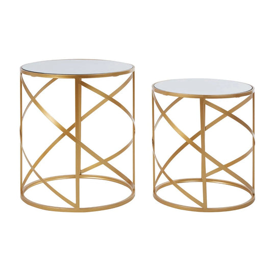 Avantis Set Of 2 Gold and Mirror Side Tables