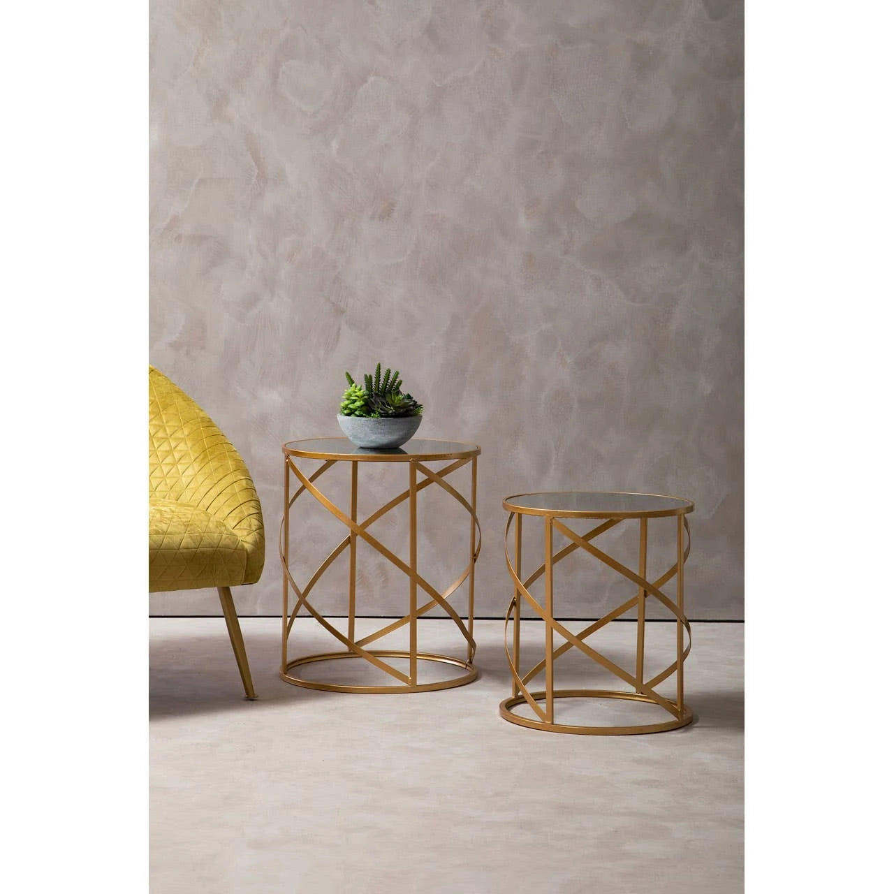 Avantis Set Of 2 Gold and Mirror Side Tables