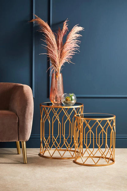 Avantis Set Of 2 Gold Frame Round Side Tables