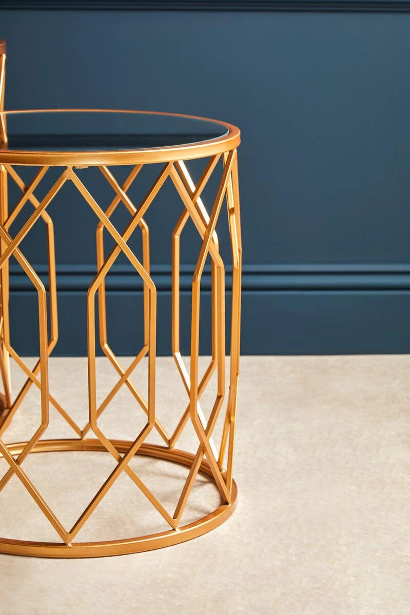 Avantis Set Of 2 Gold Frame Round Side Tables