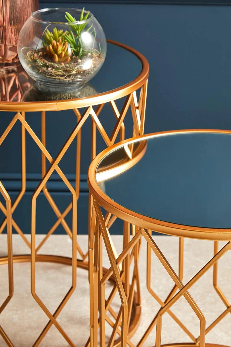 Avantis Set Of 2 Gold Frame Round Side Tables