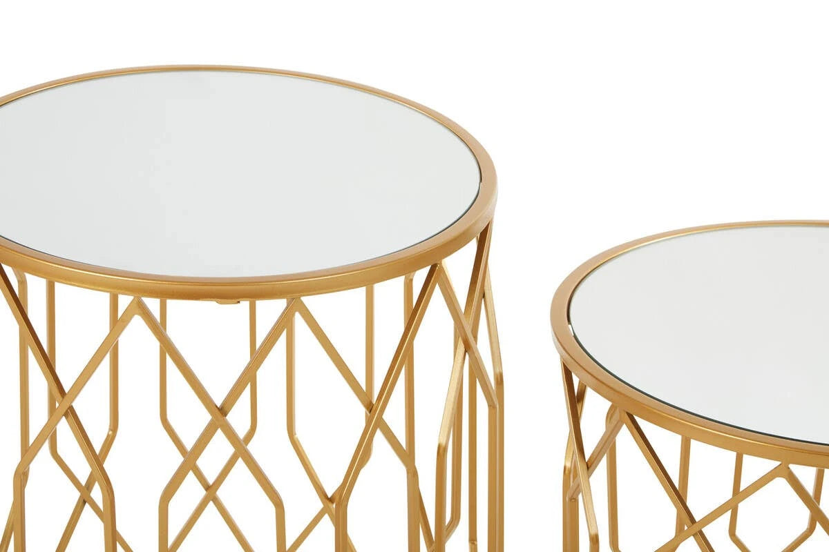 Avantis Set Of 2 Gold Frame Round Side Tables
