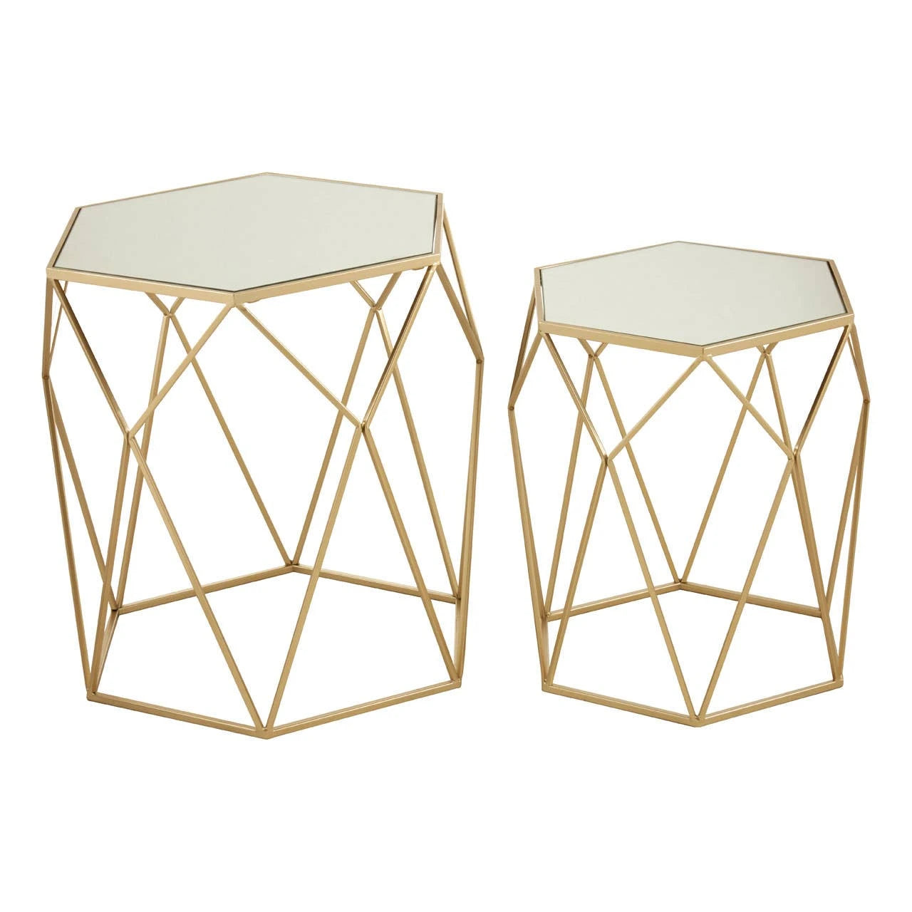 Avantis Set Of 2 Hexagonal Mirrored Top Side Tables